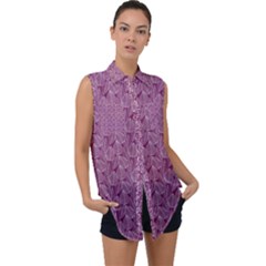 Leaf Pattern Lace Leaf Leaves Sleeveless Chiffon Button Shirt