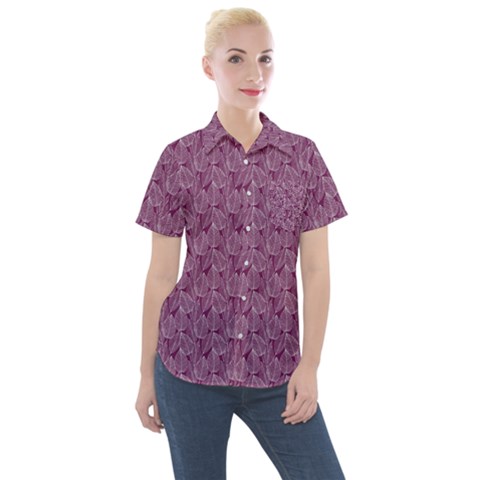 Leaf Pattern Lace Leaf Leaves Women s Short Sleeve Pocket Shirt by Vaneshart