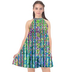 Matrix Technology Data Digital Halter Neckline Chiffon Dress 