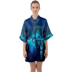 Animal Butterfly Insect Half Sleeve Satin Kimono 