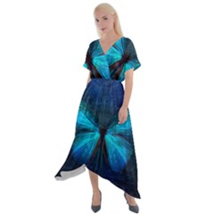 Animal Butterfly Insect Cross Front Sharkbite Hem Maxi Dress