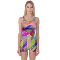 Multicolored Party Geo Design Print One Piece Boyleg Swimsuit by dflcprintsclothing