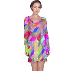 Multicolored Party Geo Design Print Long Sleeve Nightdress