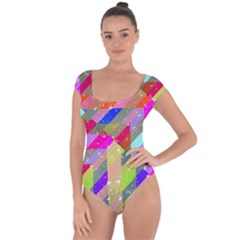 Multicolored Party Geo Design Print Short Sleeve Leotard  by dflcprintsclothing