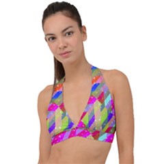 Multicolored Party Geo Design Print Halter Plunge Bikini Top by dflcprintsclothing