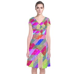 Multicolored Party Geo Design Print Short Sleeve Front Wrap Dress