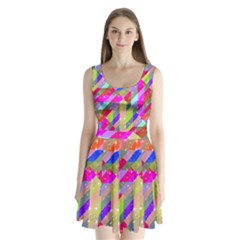 Multicolored Party Geo Design Print Split Back Mini Dress 