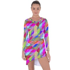 Multicolored Party Geo Design Print Asymmetric Cut-out Shift Dress by dflcprintsclothing