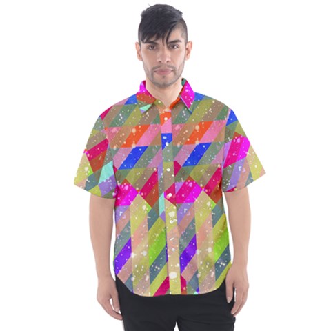 Multicolored Party Geo Design Print Men s Short Sleeve Shirt by dflcprintsclothing