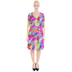 Multicolored Party Geo Design Print Wrap Up Cocktail Dress by dflcprintsclothing