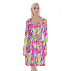 Multicolored Party Geo Design Print Long Sleeve Velvet Front Wrap Dress by dflcprintsclothing