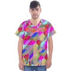 Multicolored Party Geo Design Print Men s V-neck Scrub Top