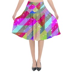 Multicolored Party Geo Design Print Flared Midi Skirt