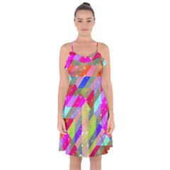 Multicolored Party Geo Design Print Ruffle Detail Chiffon Dress by dflcprintsclothing