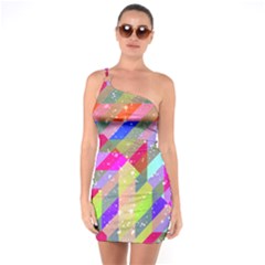 Multicolored Party Geo Design Print One Soulder Bodycon Dress