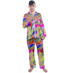 Multicolored Party Geo Design Print Men s Satin Pajamas Long Pants Set