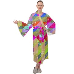 Multicolored Party Geo Design Print Maxi Velour Kimono by dflcprintsclothing