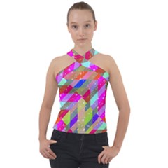 Multicolored Party Geo Design Print Cross Neck Velour Top by dflcprintsclothing