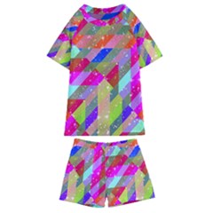 Multicolored Party Geo Design Print Kids  Swim Tee And Shorts Set by dflcprintsclothing