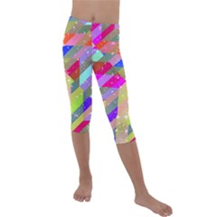 Multicolored Party Geo Design Print Kids  Lightweight Velour Capri Leggings  by dflcprintsclothing