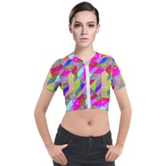 Multicolored Party Geo Design Print Short Sleeve Cropped Jacket by dflcprintsclothing