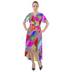 Multicolored Party Geo Design Print Front Wrap High Low Dress by dflcprintsclothing