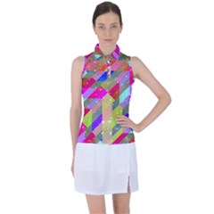 Multicolored Party Geo Design Print Women s Sleeveless Polo Tee