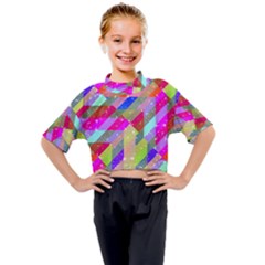 Multicolored Party Geo Design Print Kids Mock Neck Tee