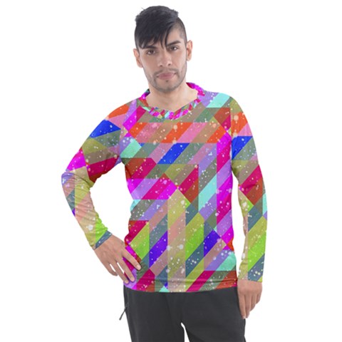 Multicolored Party Geo Design Print Men s Pique Long Sleeve Tee by dflcprintsclothing