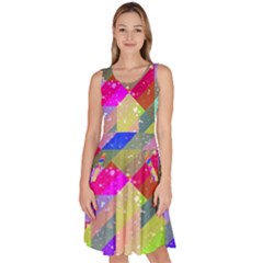 Multicolored Party Geo Design Print Knee Length Skater Dress With Pockets