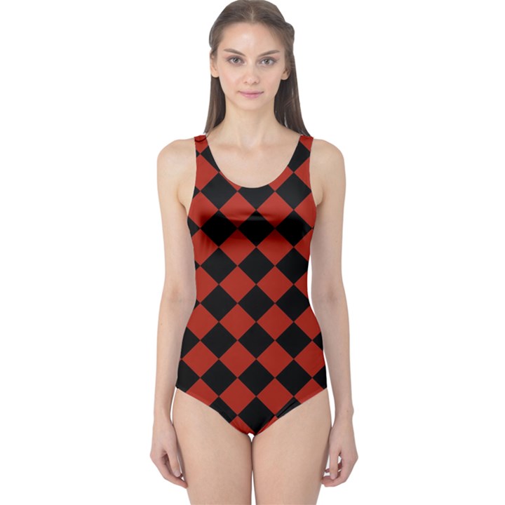 Block Fiesta - Apple Red & Black One Piece Swimsuit