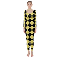 Block Fiesta - Blonde Yellow & Black Long Sleeve Catsuit by FashionBoulevard