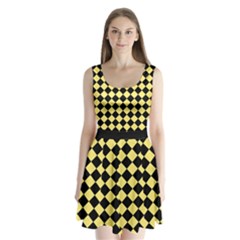 Block Fiesta - Blonde Yellow & Black Split Back Mini Dress  by FashionBoulevard