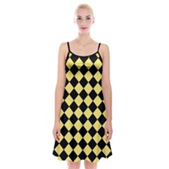 Block Fiesta - Blonde Yellow & Black Spaghetti Strap Velvet Dress by FashionBoulevard