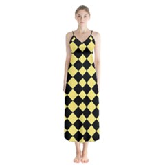 Block Fiesta - Blonde Yellow & Black Button Up Chiffon Maxi Dress by FashionBoulevard