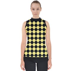 Block Fiesta - Blonde Yellow & Black Mock Neck Shell Top by FashionBoulevard