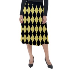 Block Fiesta - Blonde Yellow & Black Classic Velour Midi Skirt  by FashionBoulevard