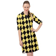 Block Fiesta - Blonde Yellow & Black Long Sleeve Mini Shirt Dress by FashionBoulevard