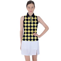 Block Fiesta - Blonde Yellow & Black Women s Sleeveless Polo Tee by FashionBoulevard