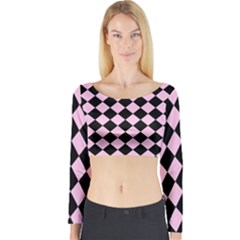 Block Fiesta - Blush Pink & Black Long Sleeve Crop Top by FashionBoulevard