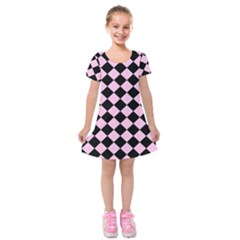 Block Fiesta - Blush Pink & Black Kids  Short Sleeve Velvet Dress by FashionBoulevard