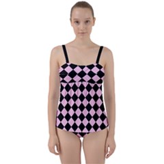 Block Fiesta - Blush Pink & Black Twist Front Tankini Set by FashionBoulevard