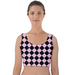 Block Fiesta - Blush Pink & Black Velvet Crop Top by FashionBoulevard