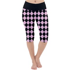 Block Fiesta - Blush Pink & Black Lightweight Velour Cropped Yoga Leggings