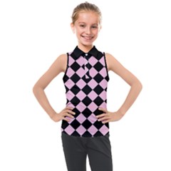 Block Fiesta - Blush Pink & Black Kids  Sleeveless Polo Tee