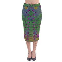 Happy Flower Fish Living In Peace On The Reef Velvet Midi Pencil Skirt by pepitasart