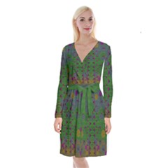 Happy Flower Fish Living In Peace On The Reef Long Sleeve Velvet Front Wrap Dress by pepitasart