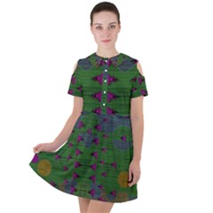 Happy Flower Fish Living In Peace On The Reef Short Sleeve Shoulder Cut Out Dress  by pepitasart