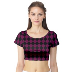 Block Fiesta - Boysenberry Purple & Black Short Sleeve Crop Top by FashionBoulevard