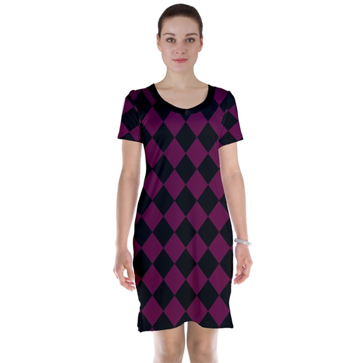 Block Fiesta - Boysenberry Purple & Black Short Sleeve Nightdress